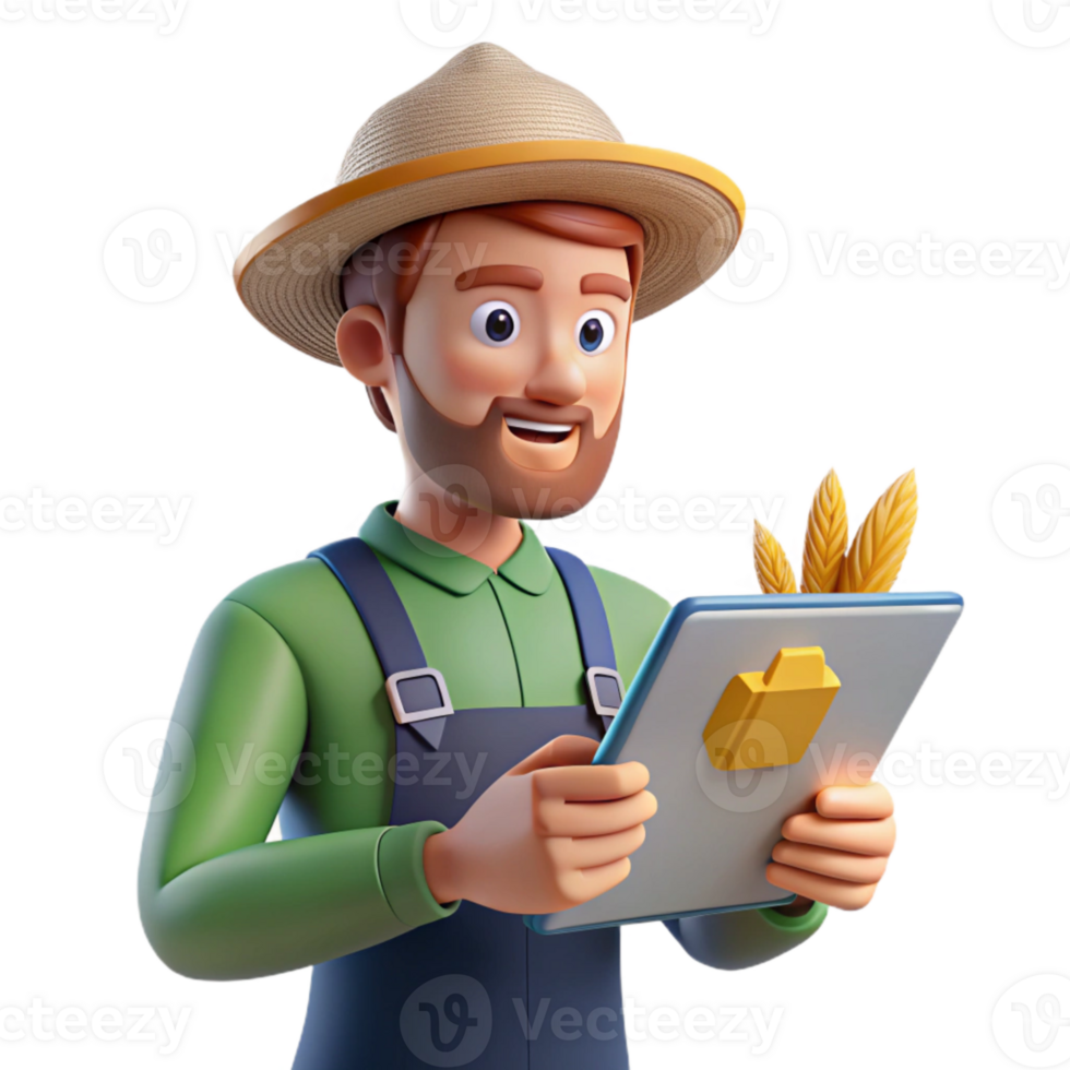 beautiful vintage Farmer Analyzing Crop Data on Tablet Transparent Background genuine png