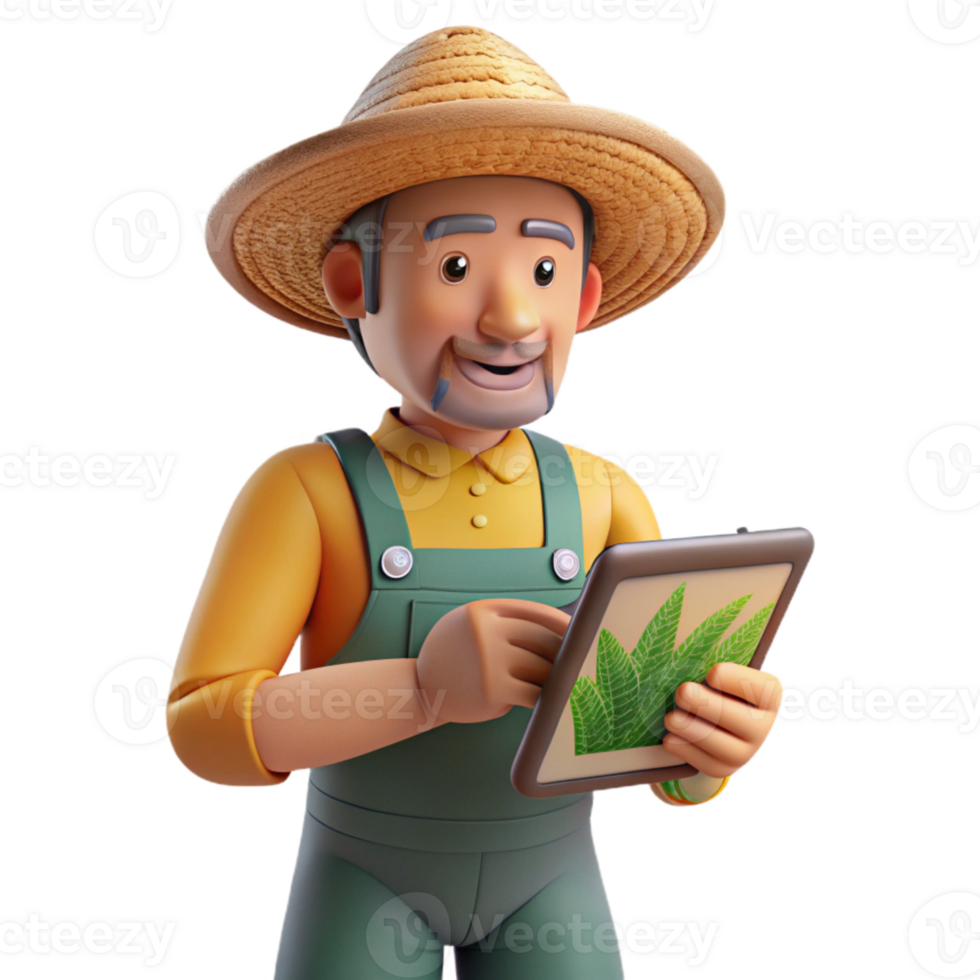 elegant contemporary Farmer Analyzing Crop Data on Tablet Transparent Background premium png