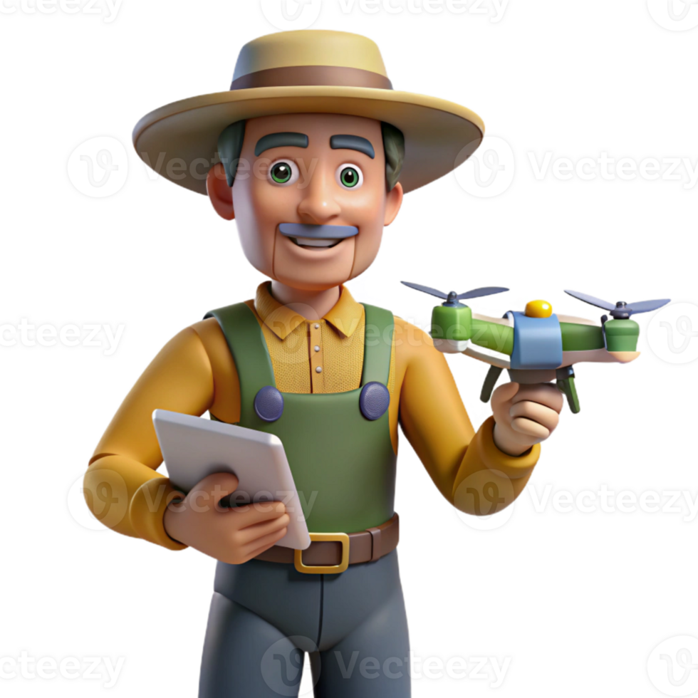 beautiful modern Farmer Controlling Drone with Tablet Cutout detailed png