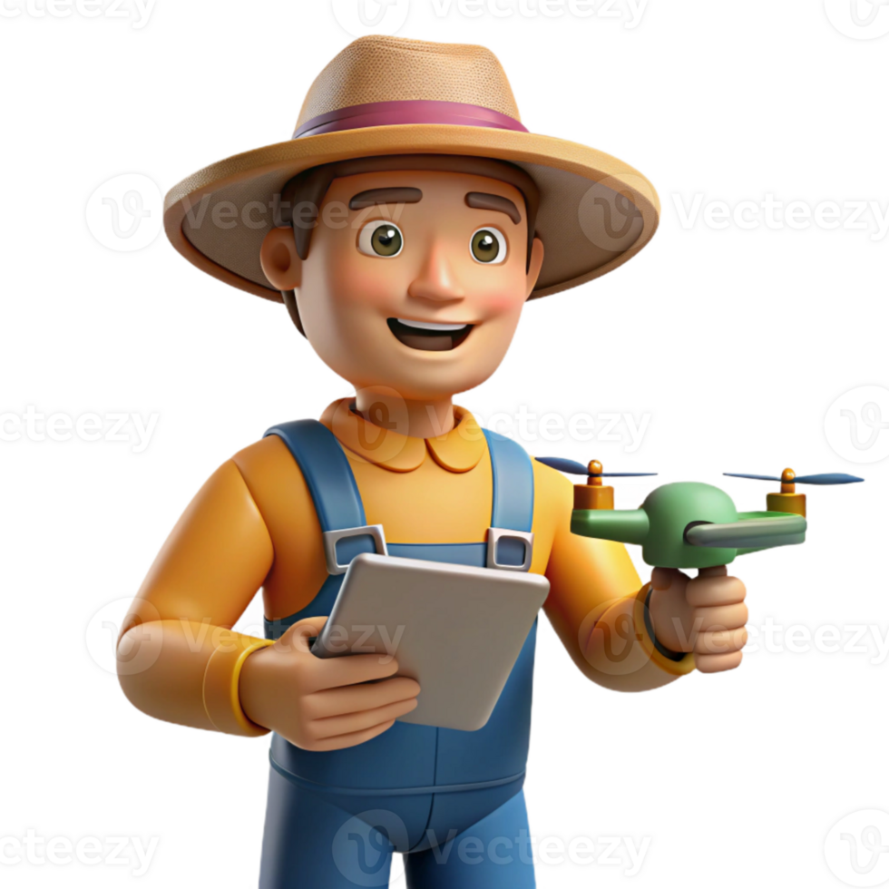 magnificent classic Farmer Controlling Drone with Tablet Cutout genuine png
