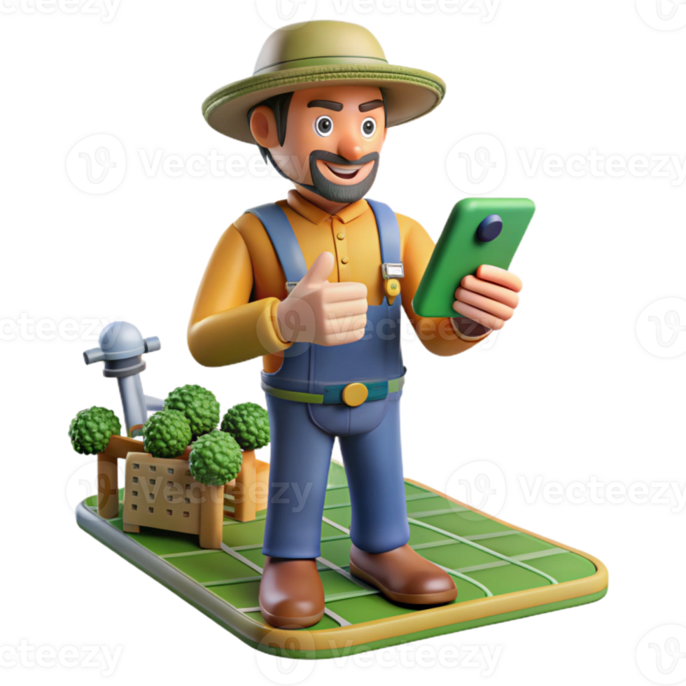 elegant artistic Farmer Controlling Irrigation System with Smartphone Transparent Background detailed png
