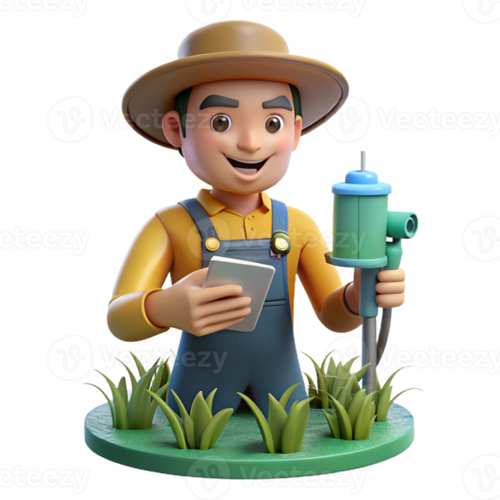 vibrant contemporary Farmer Controlling Irrigation System with Smartphone Transparent Background premium png