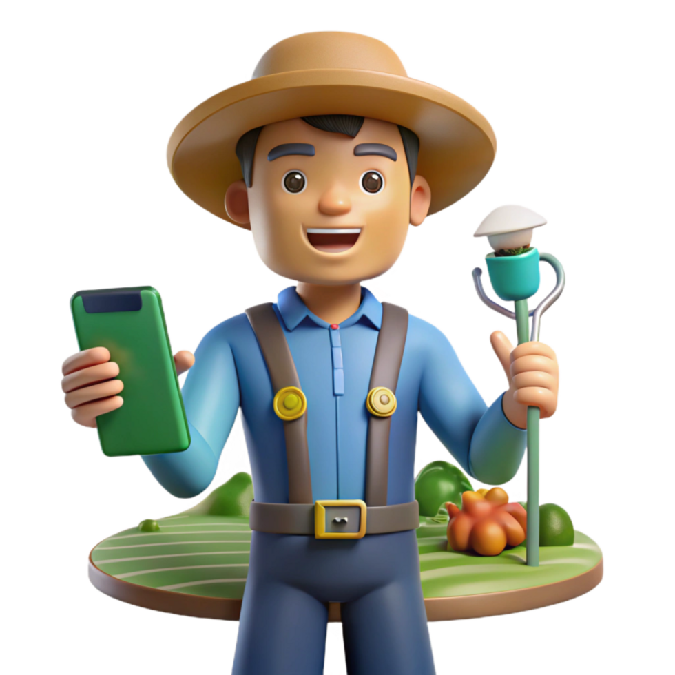dramatic modern Farmer Controlling Irrigation System with Smartphone Transparent Background detailed png