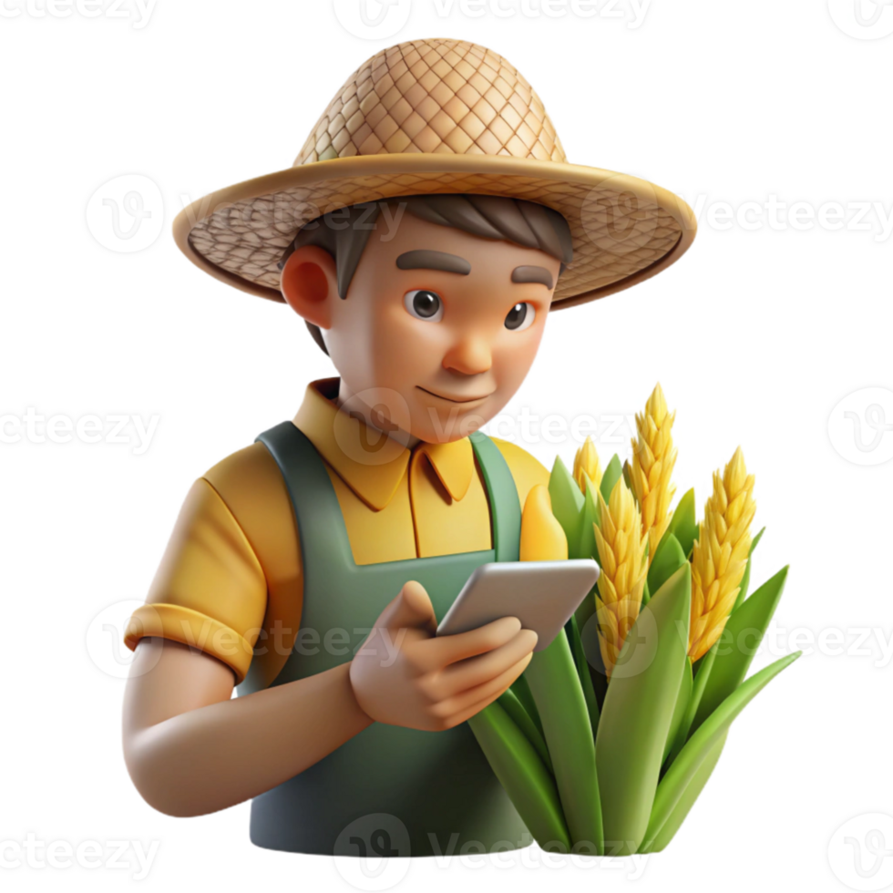 magnificent creative Farmer Examining Crops Close Up Isolated high resolution png