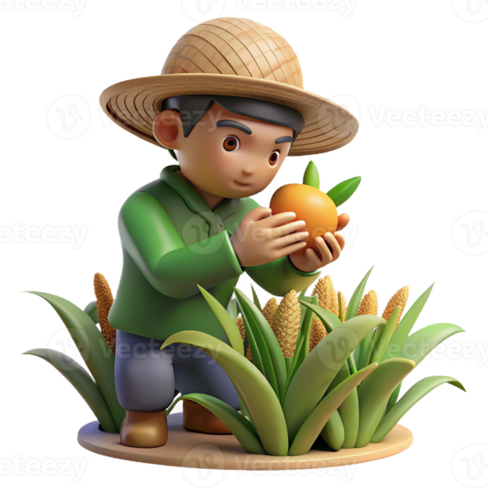 impressive traditional Farmer Examining Crops Close Up Isolated professional png