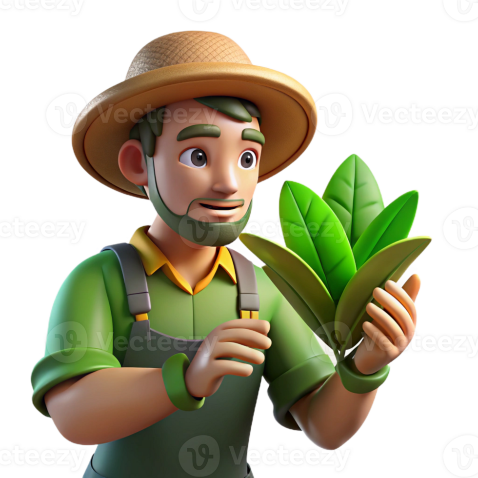 wonderful rustic Farmer Examining Plant Leaves Close Up Cutout premium png