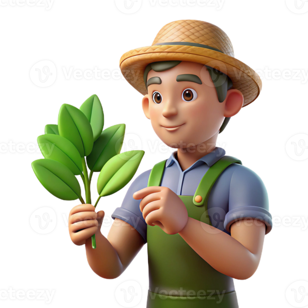 dramatic minimalist Farmer Examining Plant Leaves Close Up Cutout high resolution png