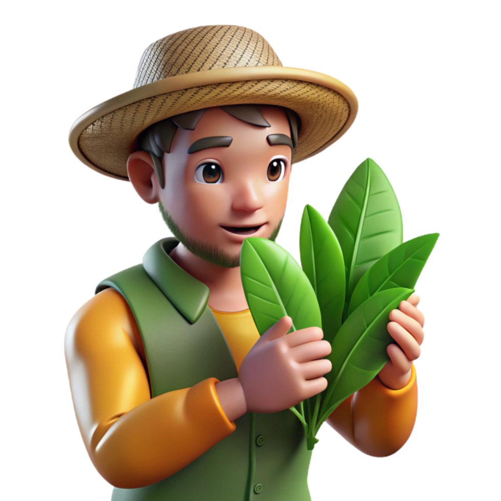 Farmer Examining Plant Leaves Close Up Cutout png