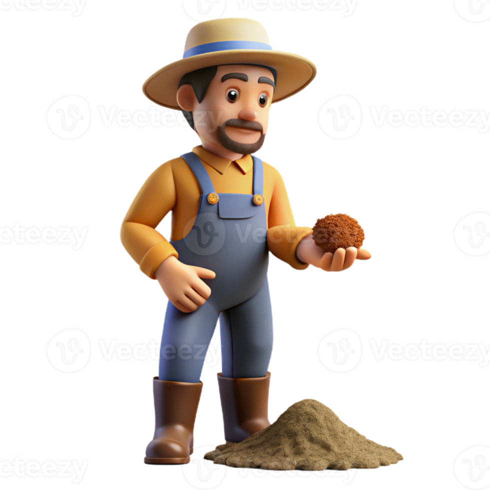beautiful artistic Farmer Examining Soil Close Up Transparent Background exclusive png