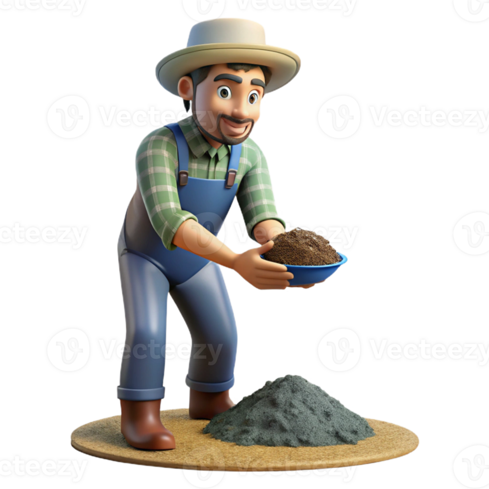 vibrant minimalist Farmer Examining Soil Close Up Transparent Background high quality png