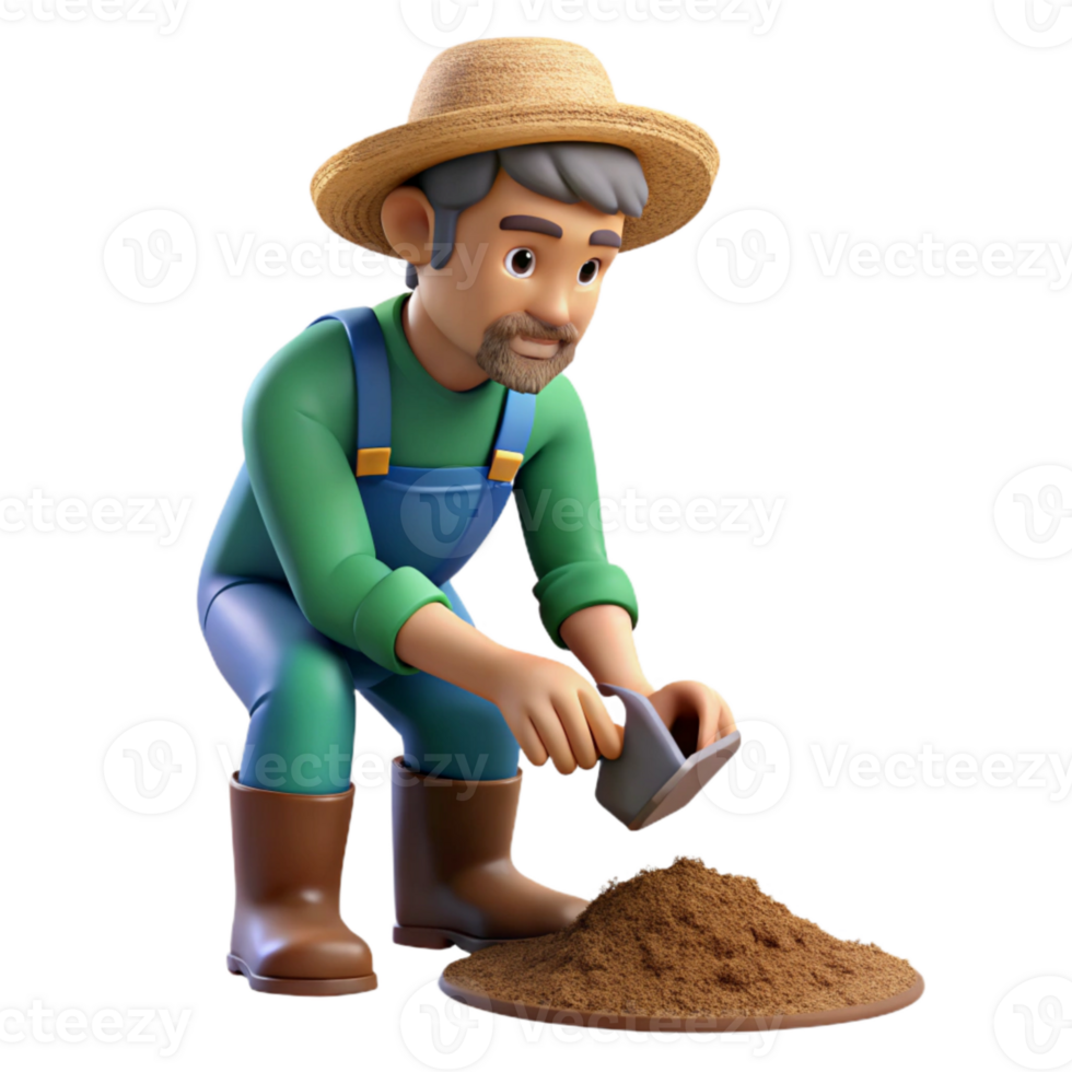impressive contemporary Farmer Examining Soil Close Up Transparent Background high resolution png