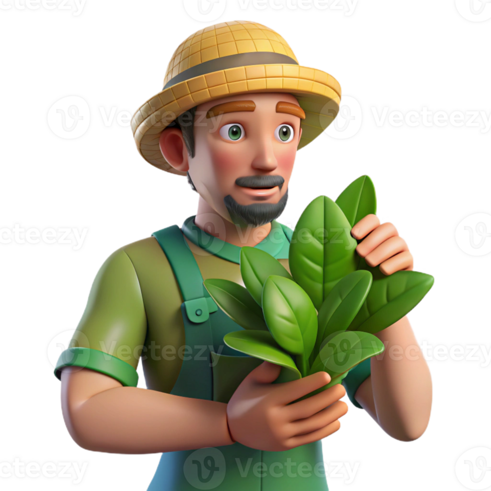 beautiful contemporary Farmer Examining Plant Leaves Close Up Cutout genuine png
