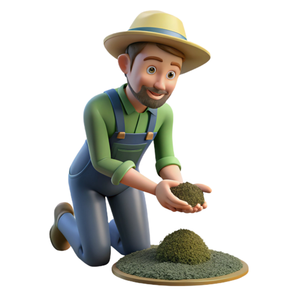 dramatic traditional Farmer Examining Soil Close Up Transparent Background png