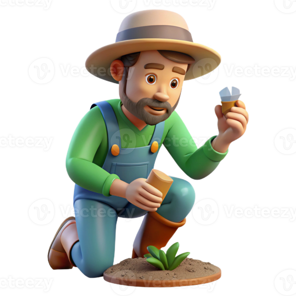 dramatic modern Farmer Examining Soil Sample Isolated premium png