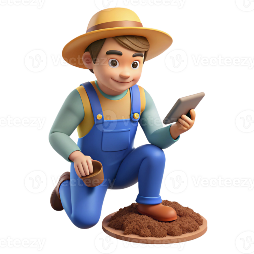 serene traditional Farmer Examining Soil Texture Close Up Isolated authentic png