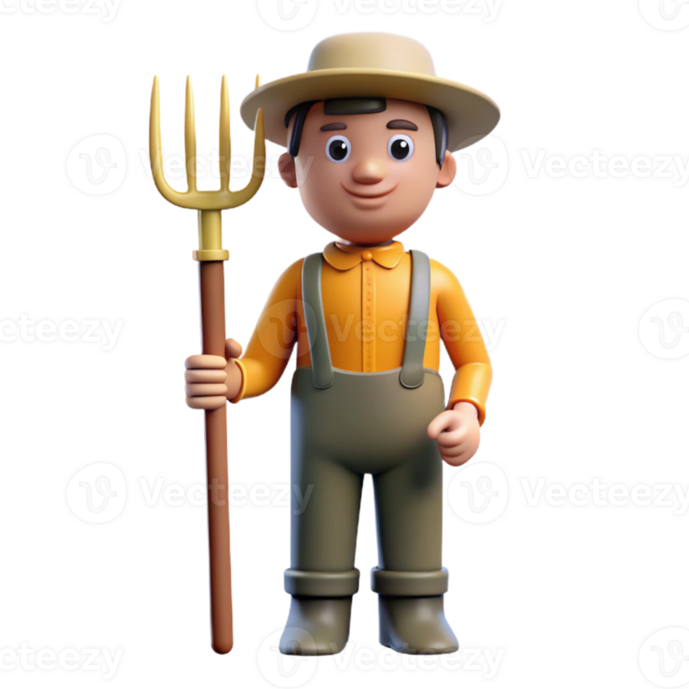 magnificent creative Farmer Holding Pitchfork Isolated Element high resolution png