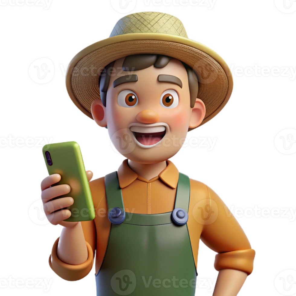elegant creative Farmer Holding Smartphone in Field Close Up Isolated authentic png