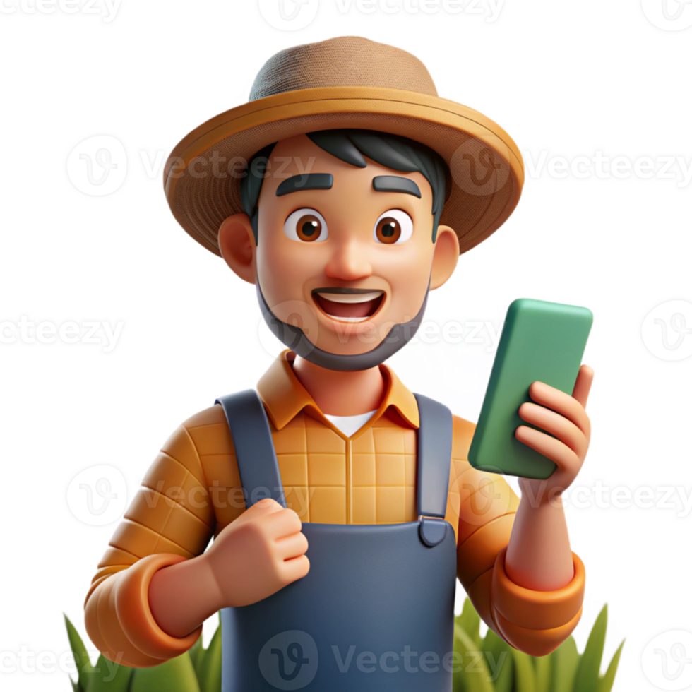 vibrant creative Farmer Holding Smartphone in Field Close Up Isolated high quality png