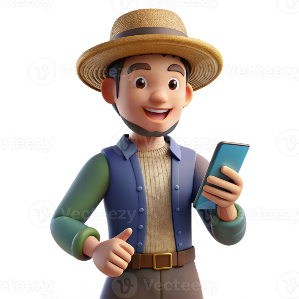 magnificent classic Farmer Holding Smartphone in Field Close Up Isolated premium png