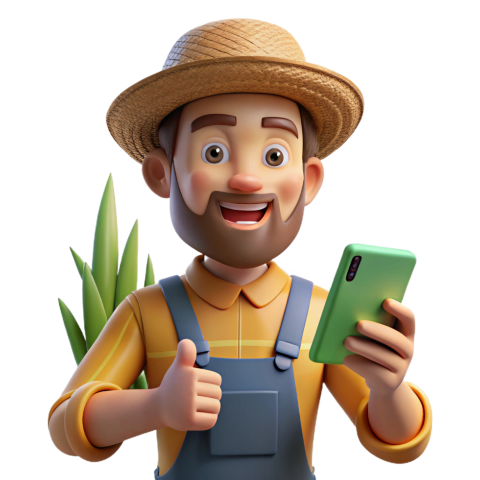 extraordinary rustic Farmer Holding Smartphone in Field Close Up Isolated png