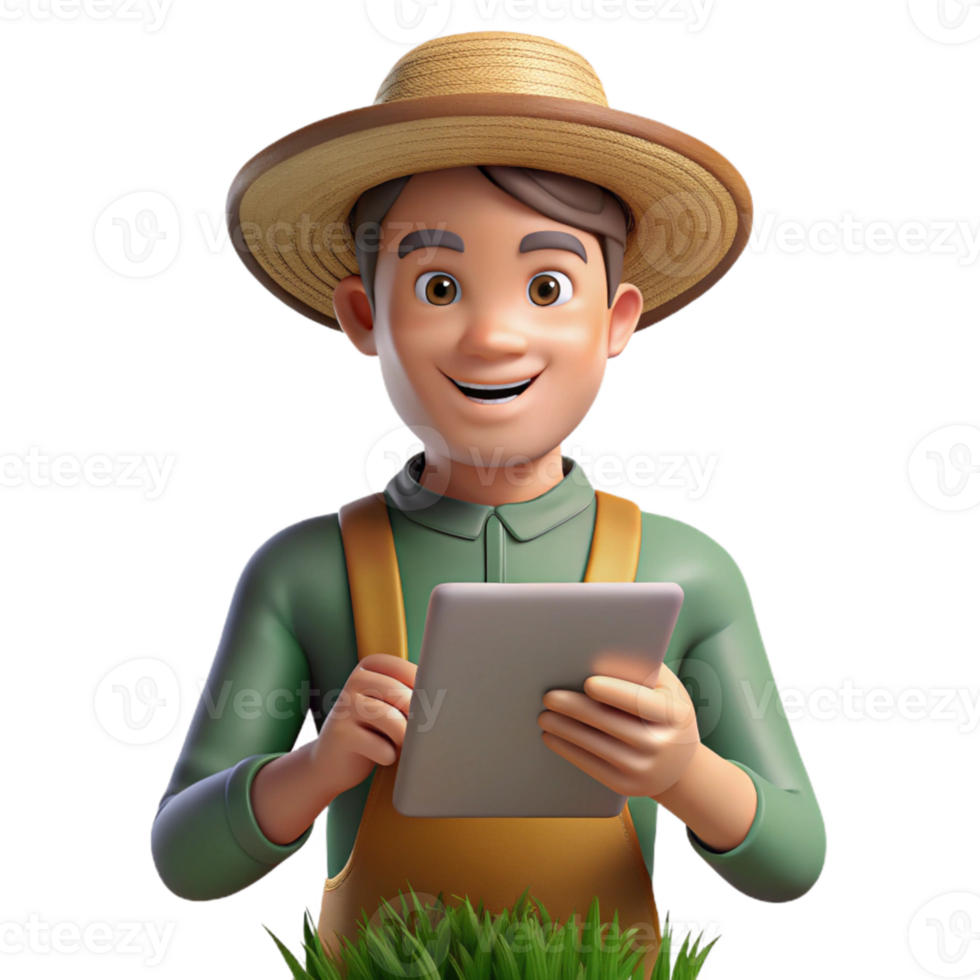 beautiful abstract Farmer Holding Tablet in Field Transparent Background high resolution png
