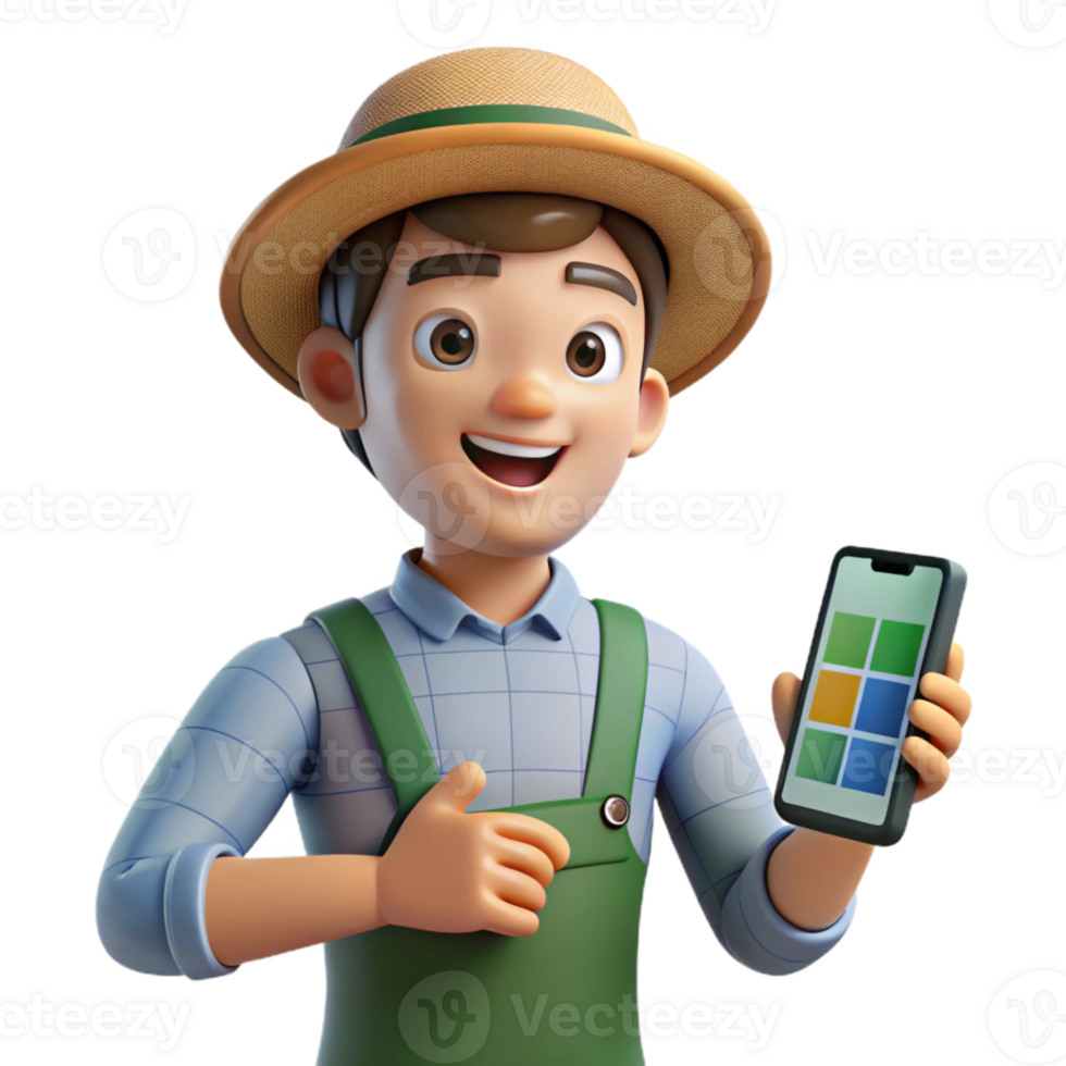 stunning classic Farmer Holding Smartphone Showing Data Isolated premium png