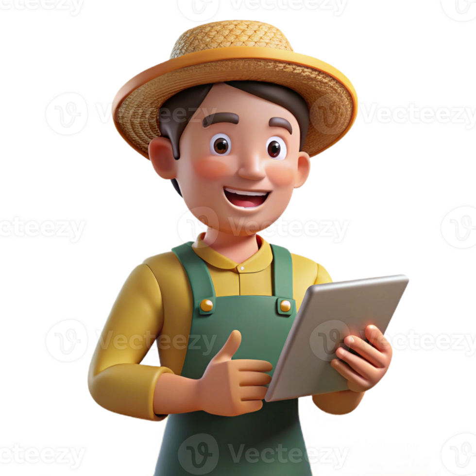 extraordinary classic Farmer Holding Tablet in Field Transparent Background detailed png