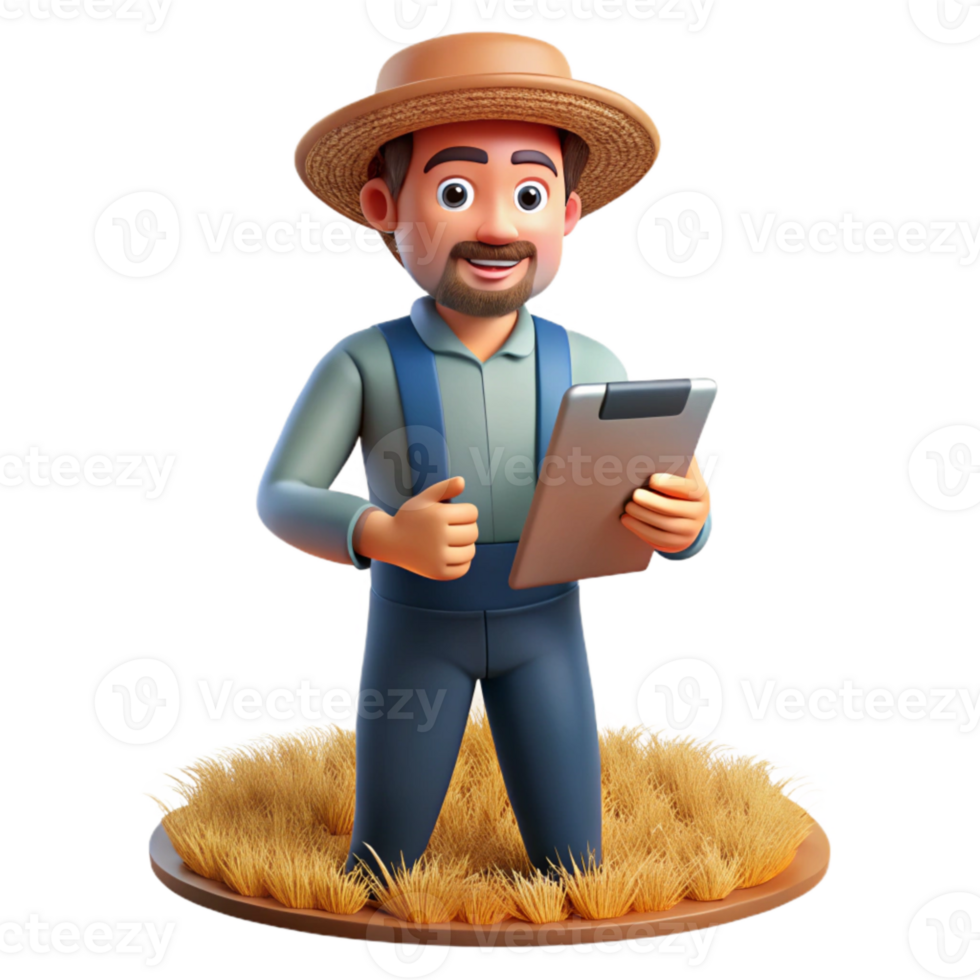 stunning minimalist Farmer Holding Tablet in Field Transparent Background premium png