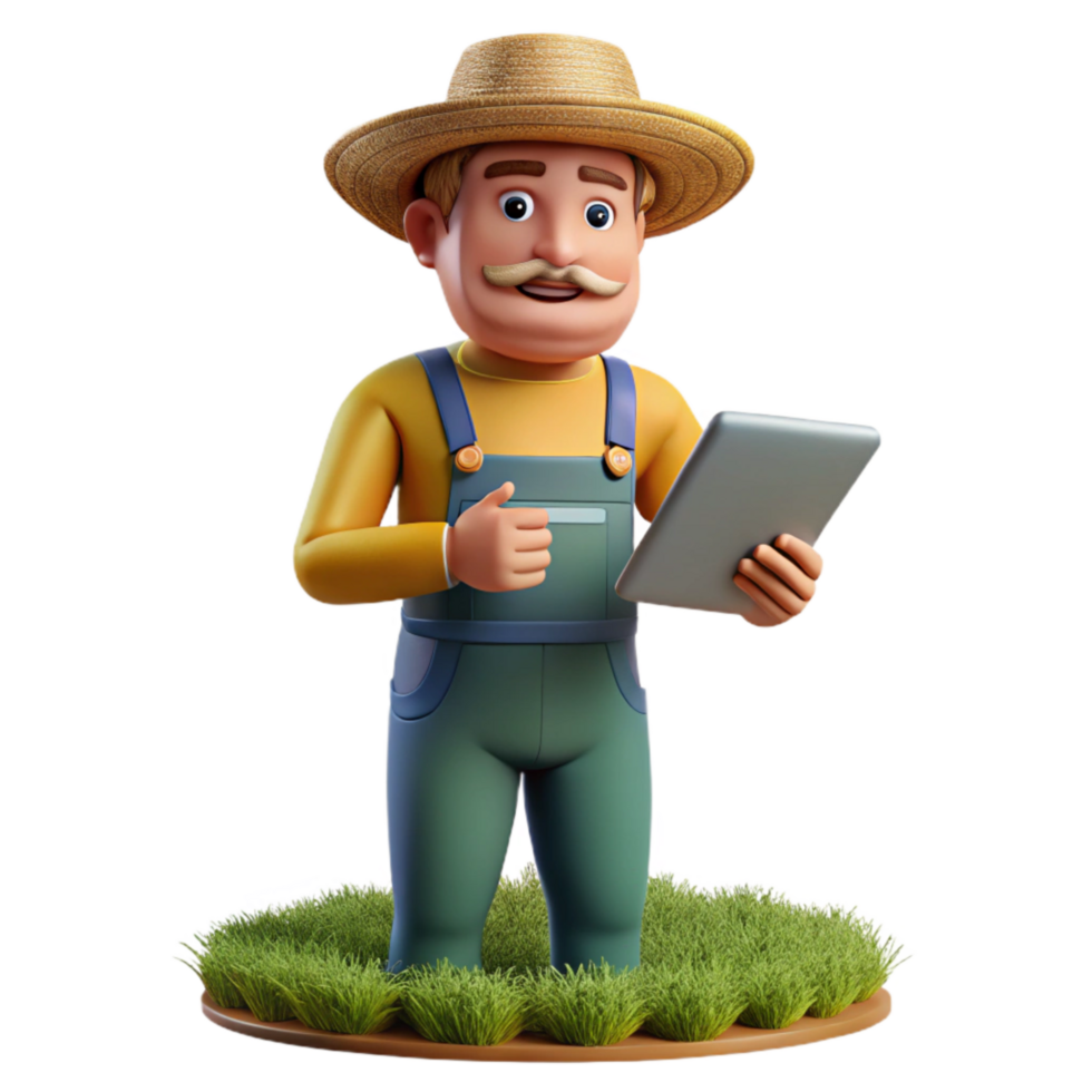 vibrant creative Farmer Holding Tablet in Field Transparent Background high quality png