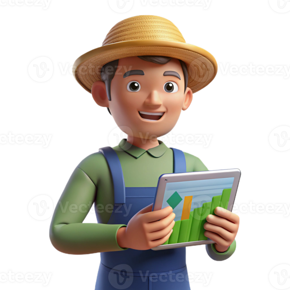 impressive modern Farmer Holding Tablet Showing Data Transparent high quality png