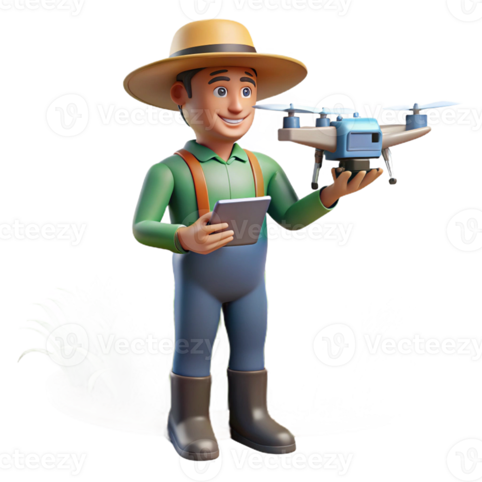 impressive classic Farmer Inspecting Crops with Tablet Isolated png