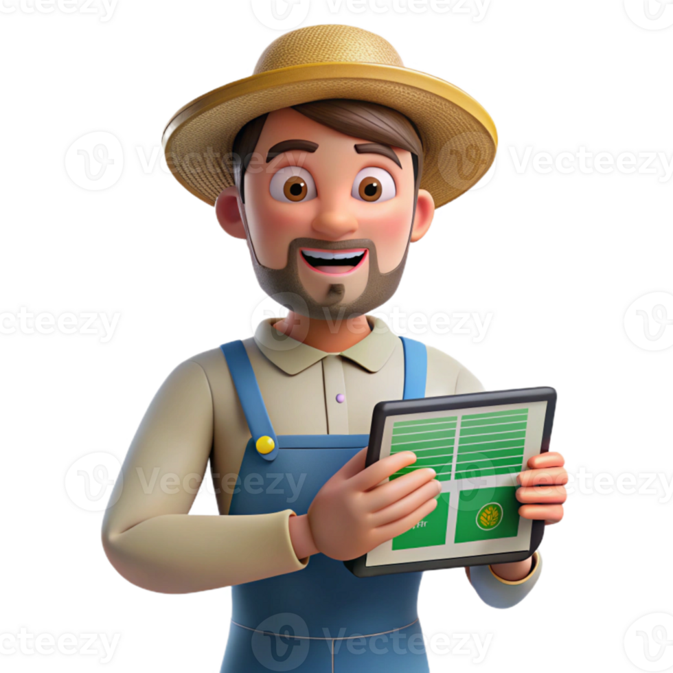 elegant traditional Farmer Holding Tablet Showing Data Transparent genuine png