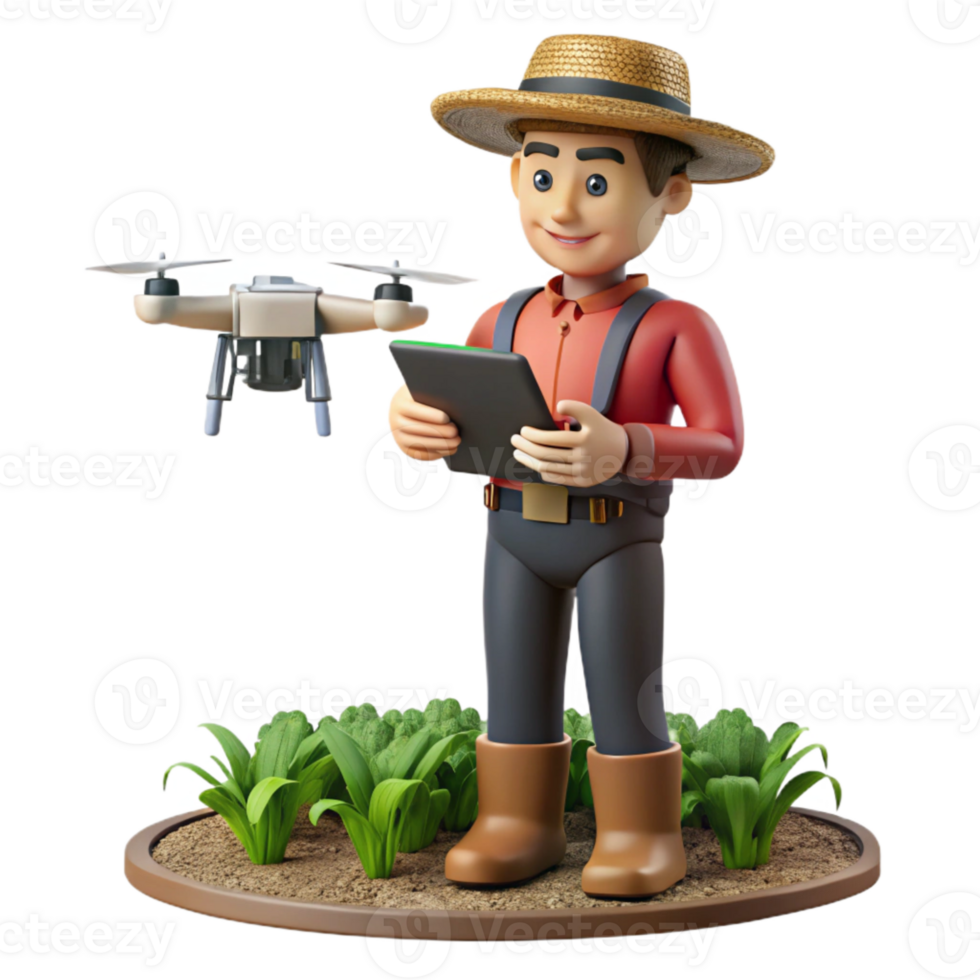 extraordinary vintage Farmer Inspecting Crops with Tablet Isolated exclusive png