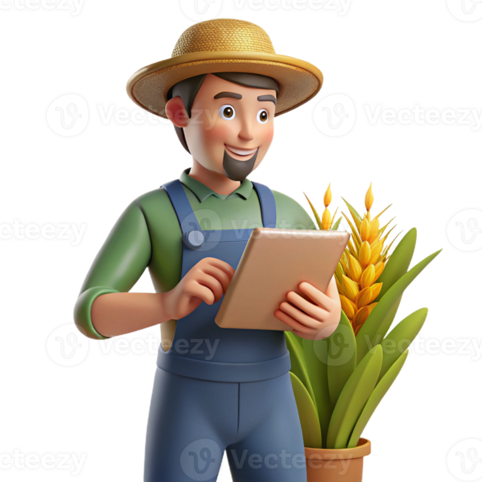 beautiful modern Farmer Inspecting Crops with Tablet Isolated professional png