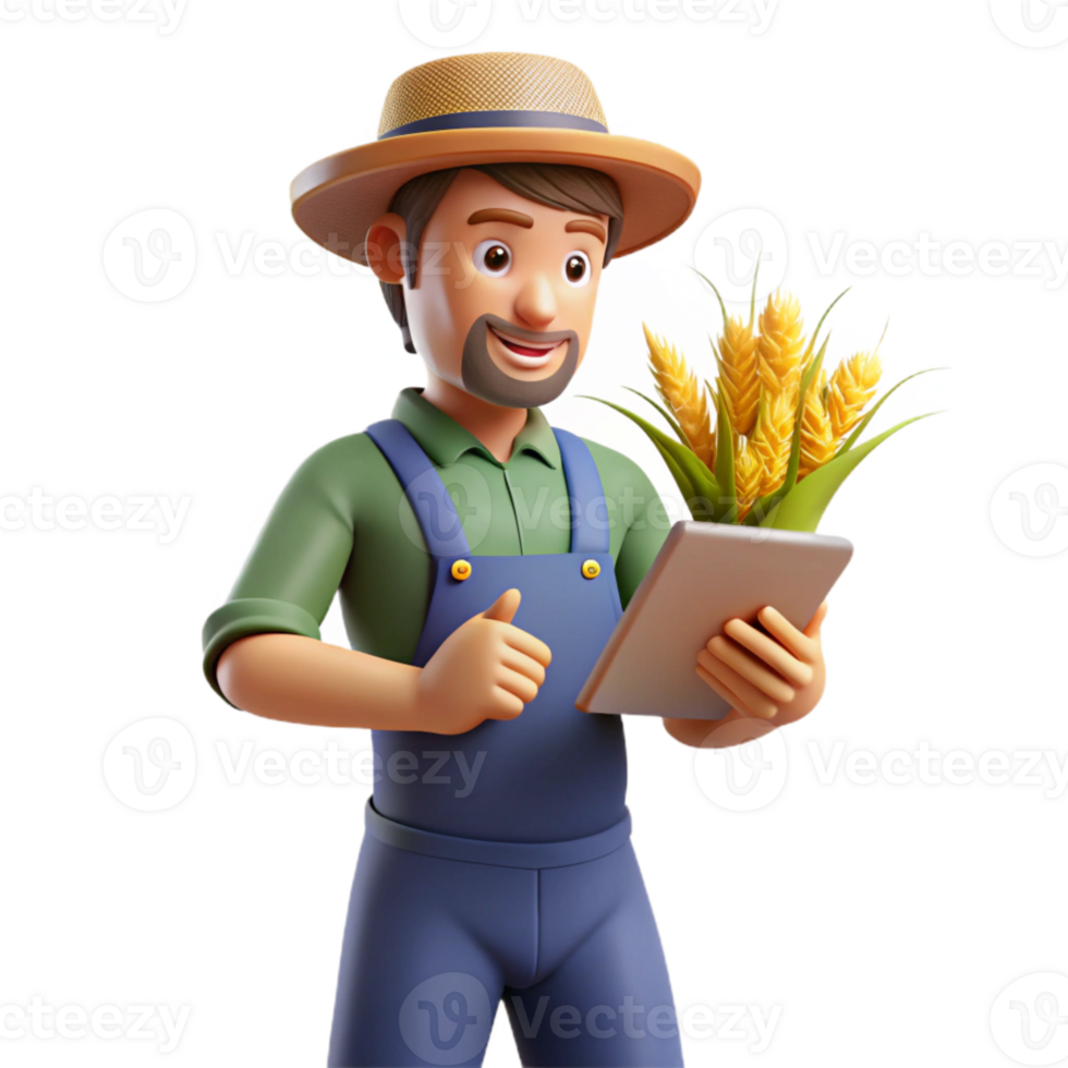 elegant artistic Farmer Inspecting Crops with Tablet Isolated exclusive png