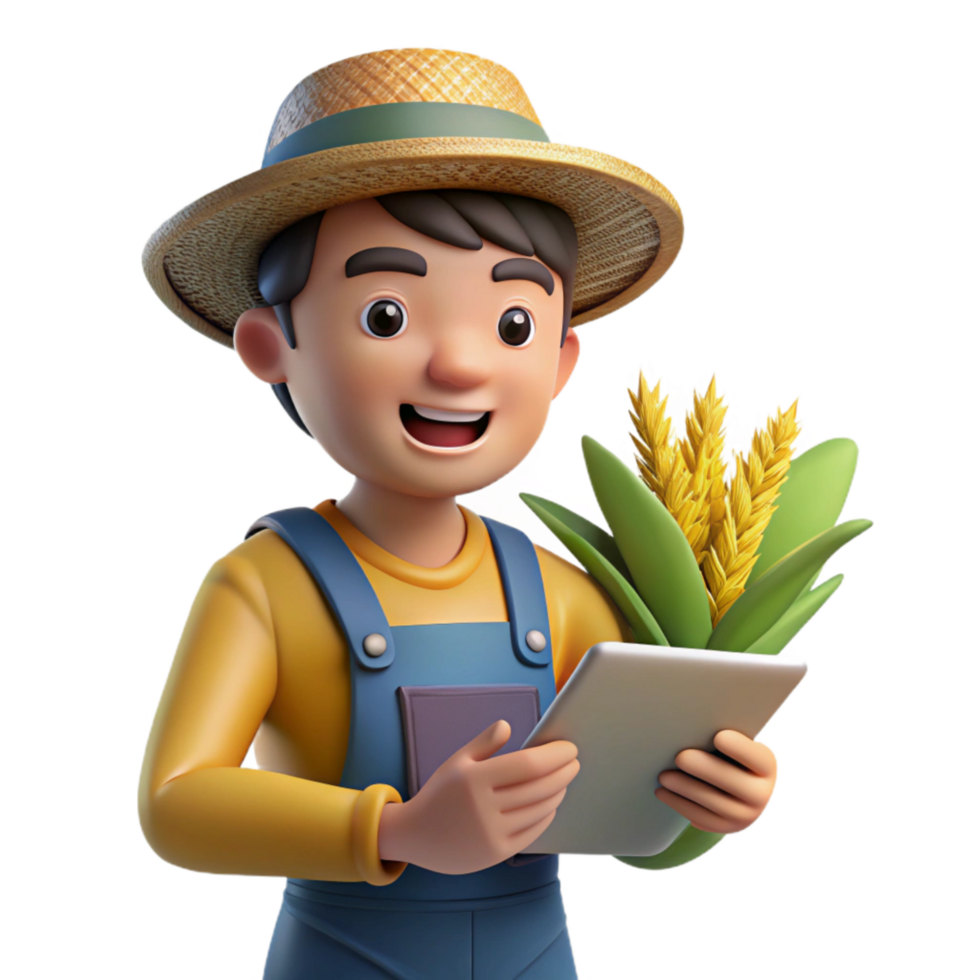 dramatic modern Farmer Inspecting Crops with Tablet Isolated authentic png