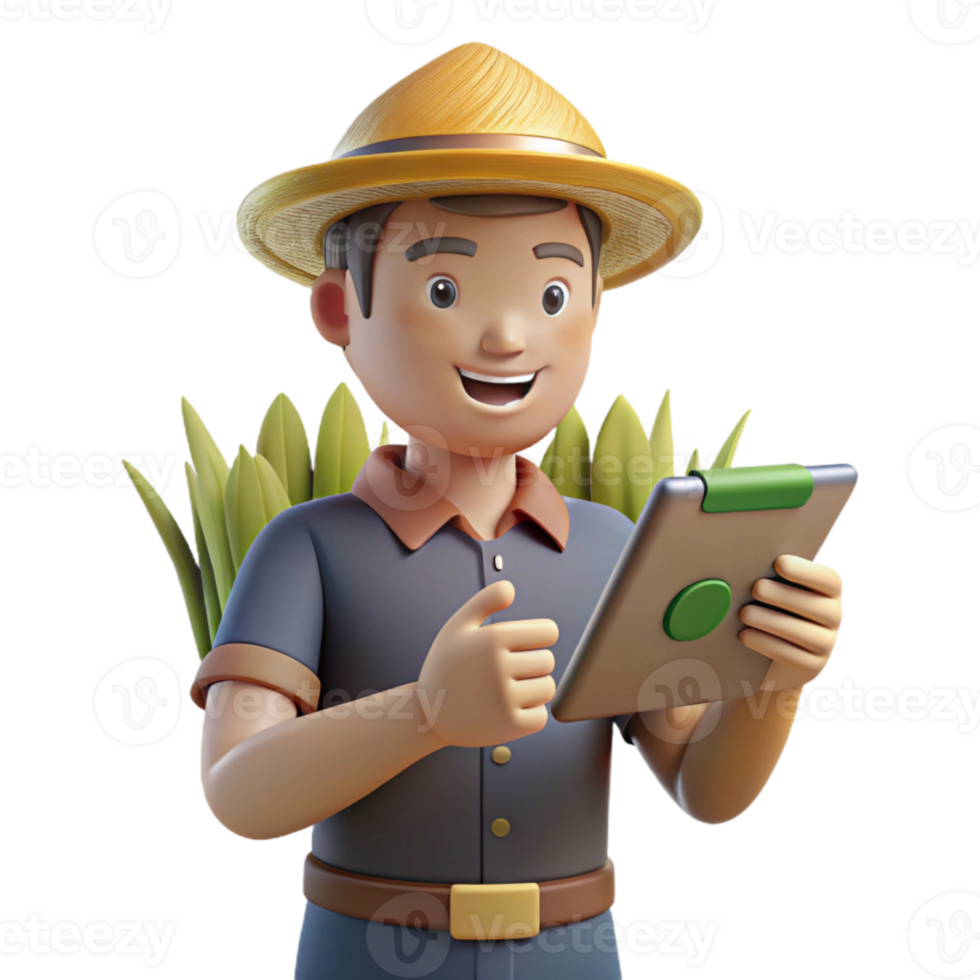 magnificent minimalist Farmer Monitoring Crop Health with Handheld Device Transparent Background Cutout png