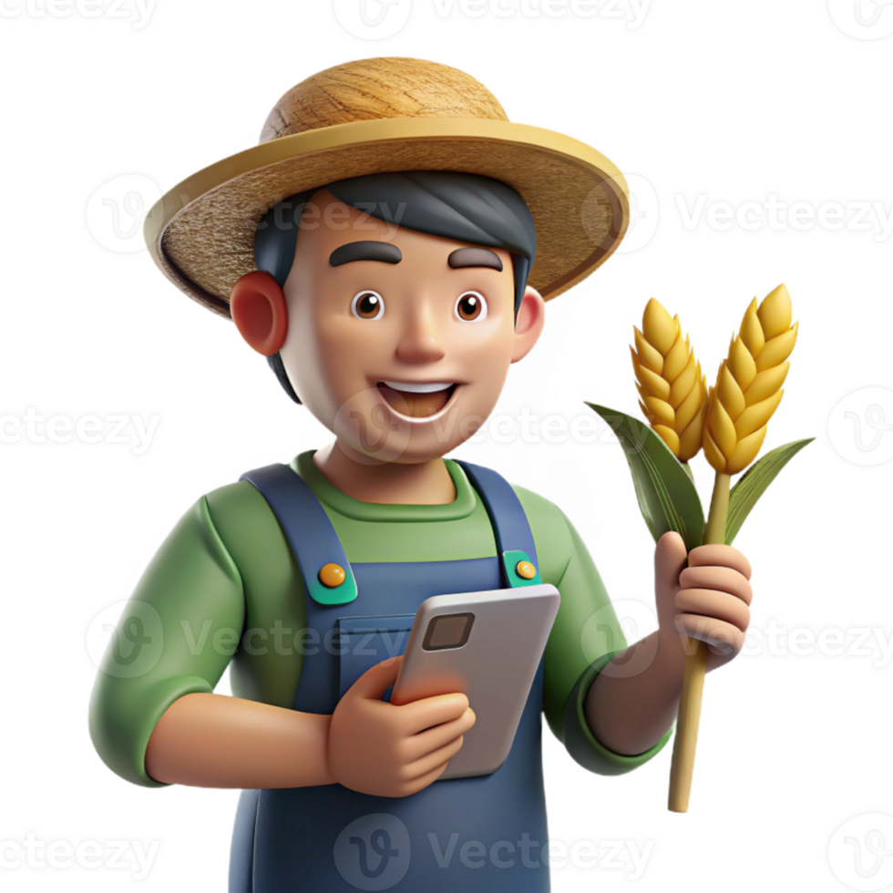 dramatic traditional Farmer Monitoring Crop Health with Handheld Device Transparent Background Cutout high resolution png