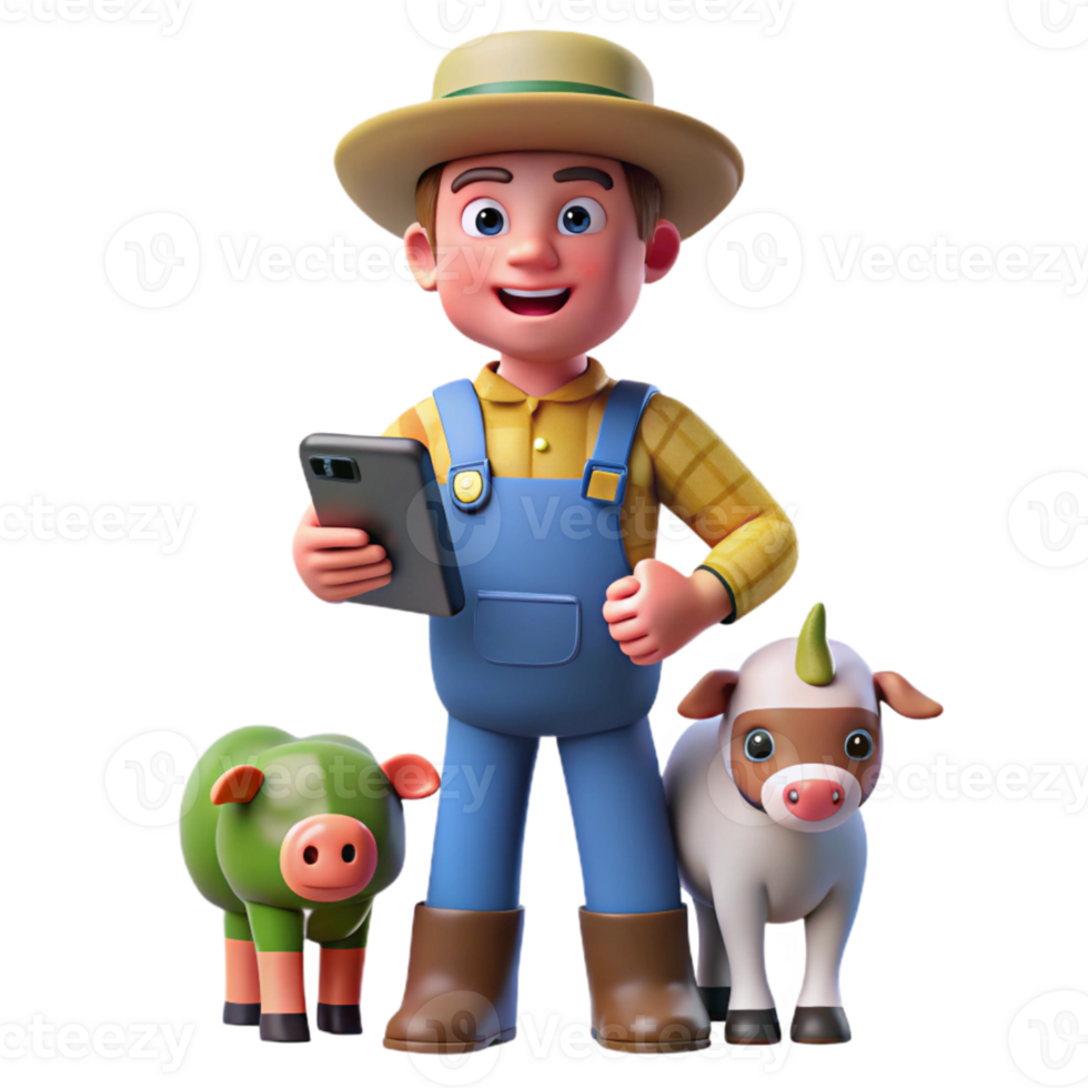 beautiful rustic Farmer Monitoring Livestock Health with Smart Tags Transparent Background detailed png