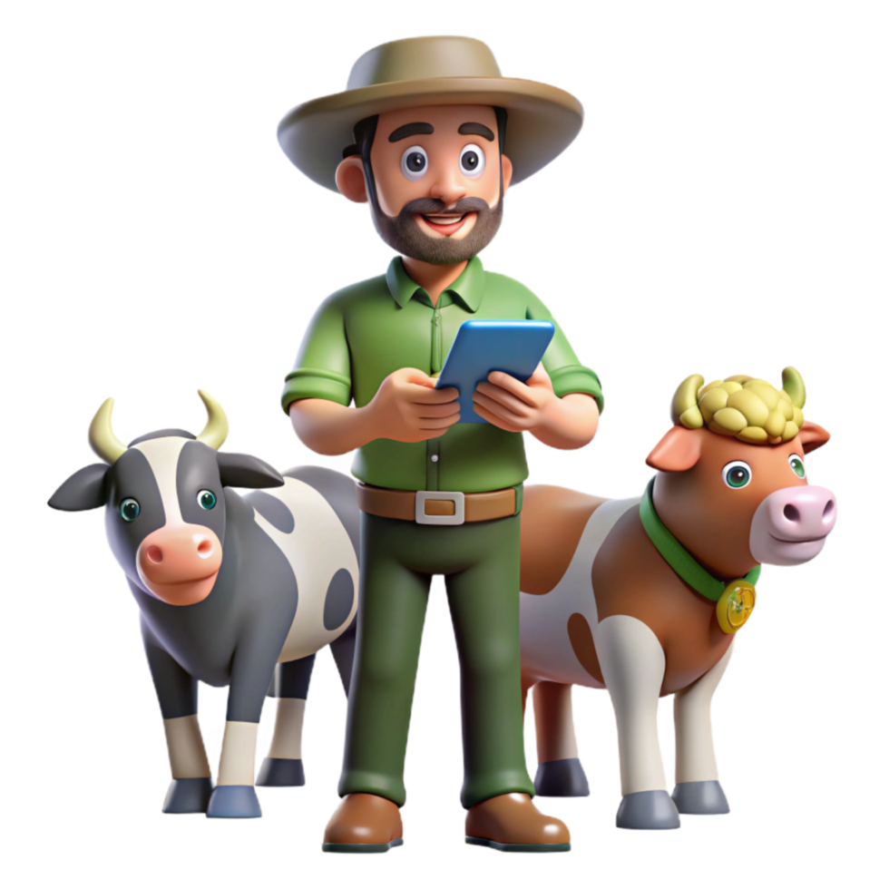 magnificent contemporary Farmer Monitoring Livestock Health with Smart Tags Transparent Background png
