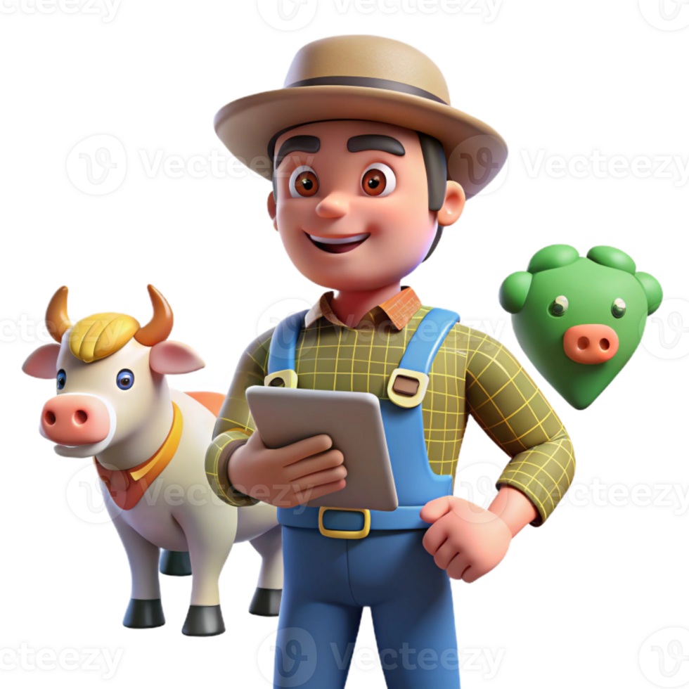stunning abstract Farmer Monitoring Livestock Health with Smart Tags Transparent Background professional png