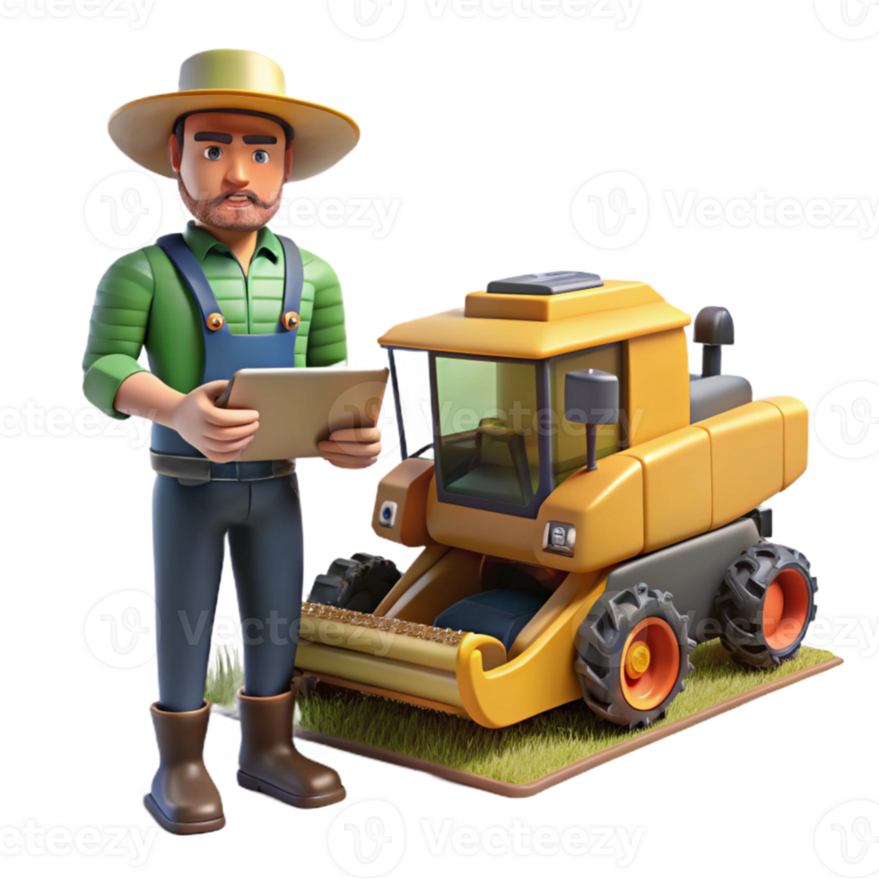 elegant creative Farmer Operating Automated Harvesting Equipment Transparent Background premium png