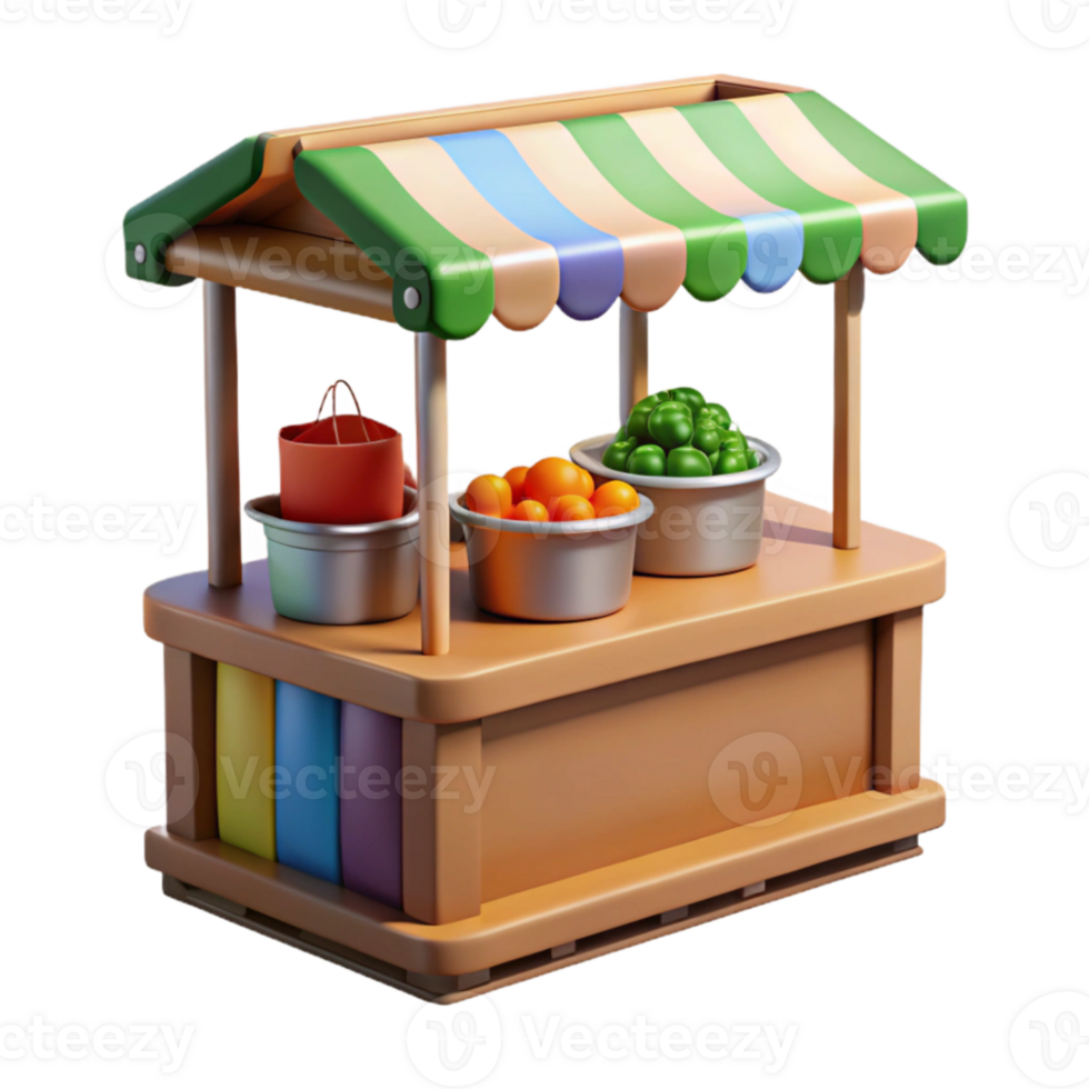 extraordinary classic Farmers Market Stall Transparent Background Colorful Display detailed png