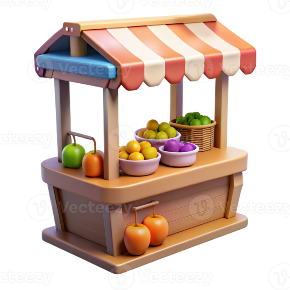 impressive rustic Farmers Market Stall Transparent Background Colorful Display detailed png