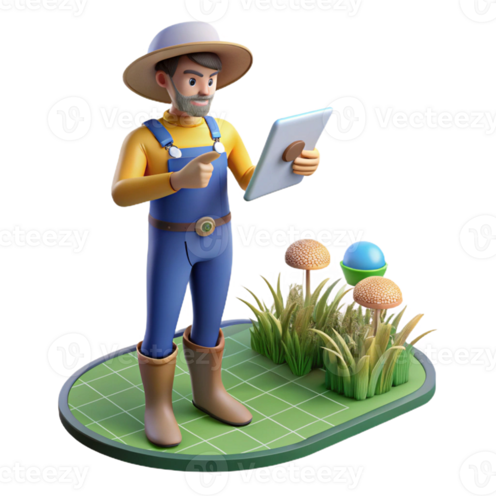 stunning rustic Farmer Using Augmented Reality App in Field Transparent Background genuine png