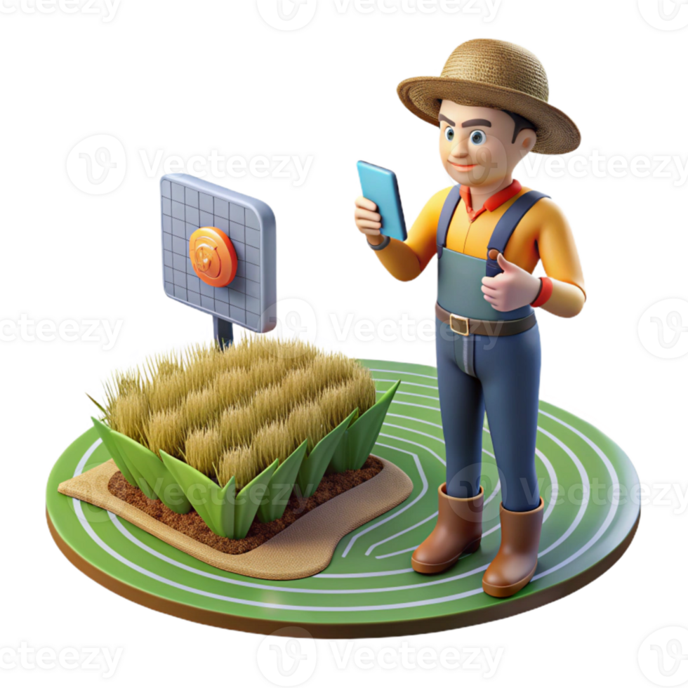 extraordinary creative Farmer Using Augmented Reality App in Field Transparent Background png