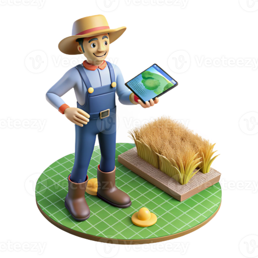 wonderful contemporary Farmer Using Augmented Reality App in Field Transparent Background authentic png