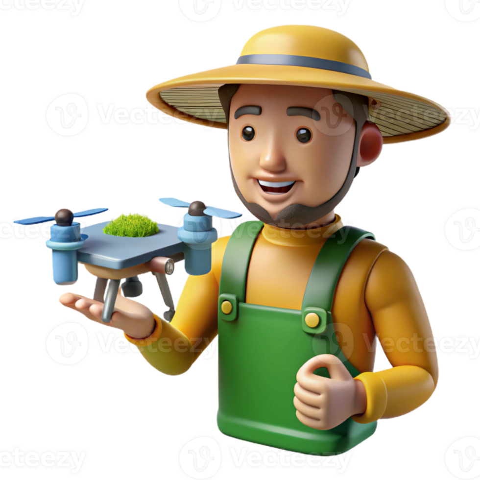 serene modern Farmer Using Drone for Crop Inspection Close Up Isolated authentic png