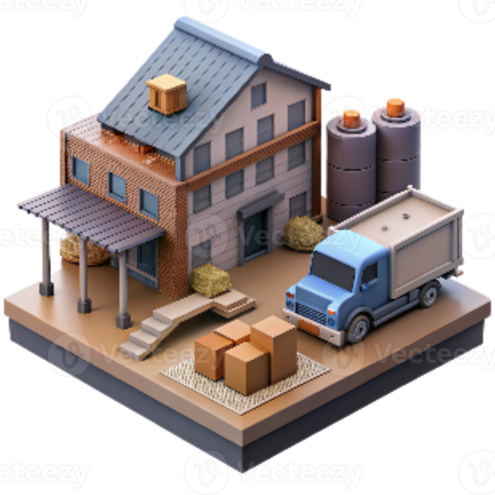 serene rustic Warehouse District Docks and Trucks Isolated premium png
