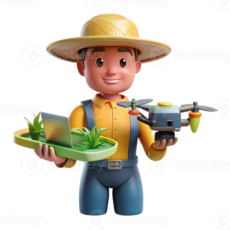beautiful classic Farmer Using Drone for Crop Inspection Close Up Isolated premium png
